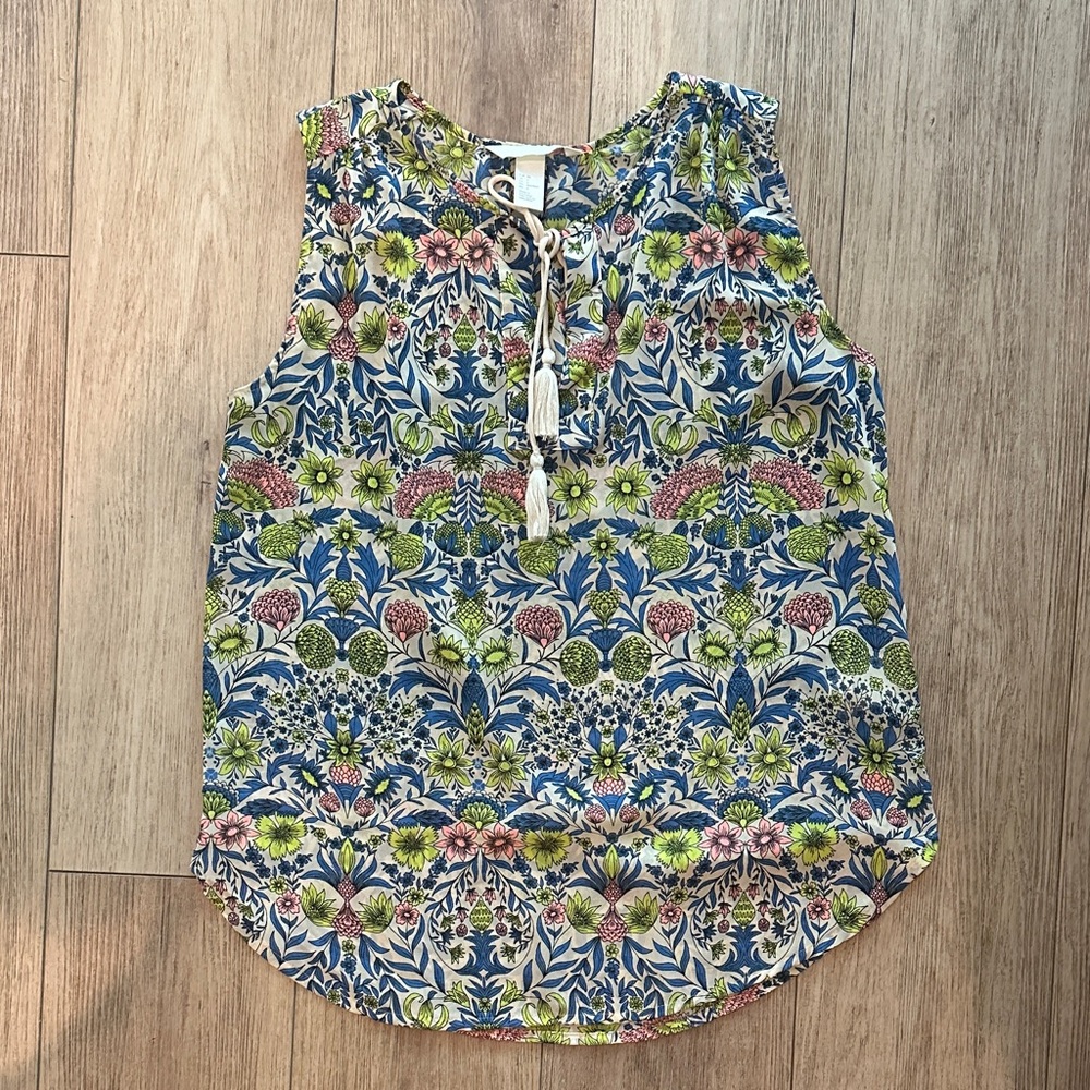 H&M Floral Sleeveless Tie-Neck Camisole in Blue, Green & Pink